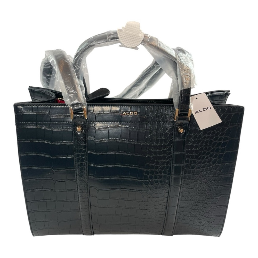 Aldo NINETOFIVE Purse Midnight-Gloss Croc-Embossed NWT - Picture 1 of 4